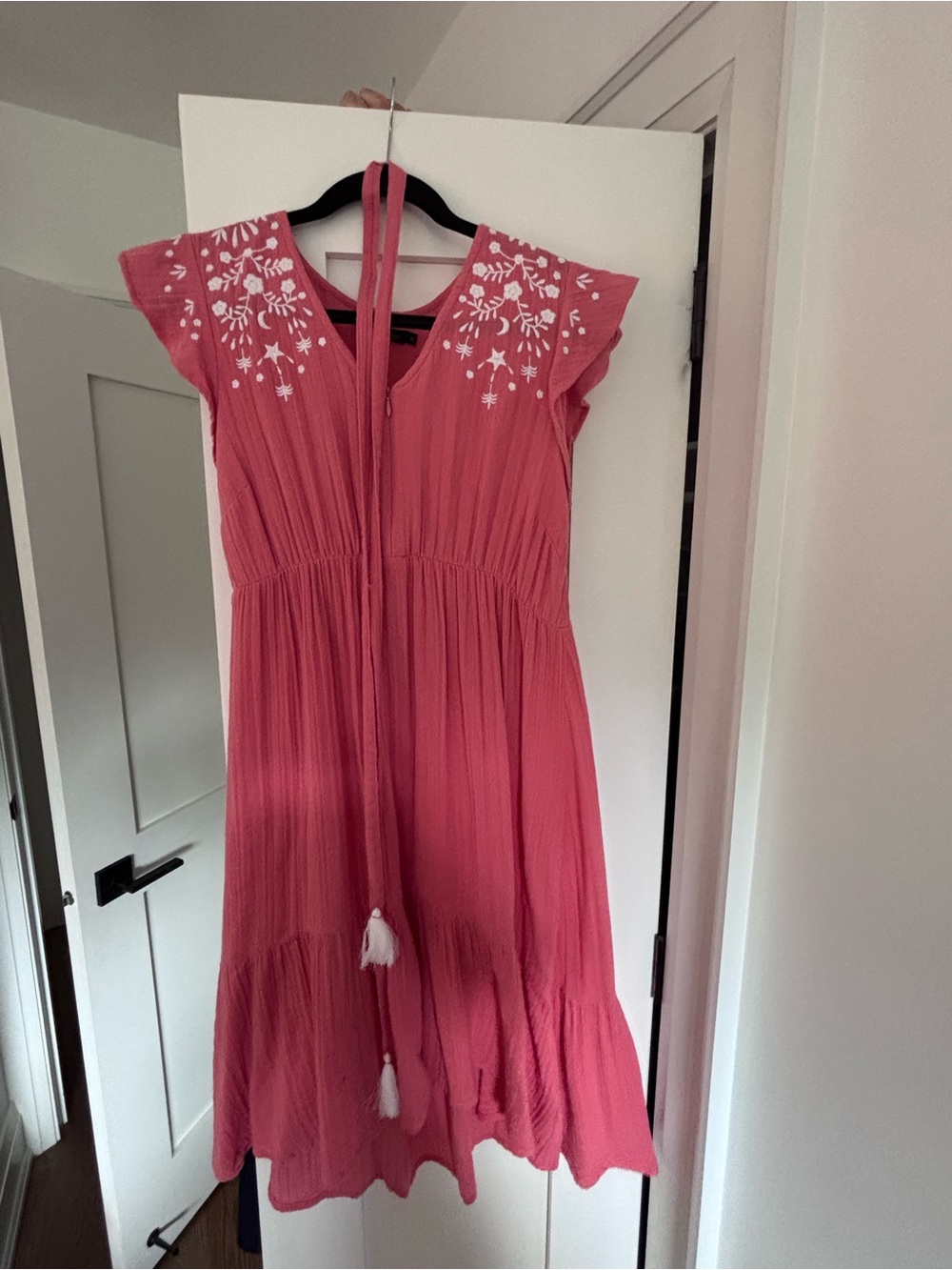 Maternity Pink Embroidered Tiered Boho Dress